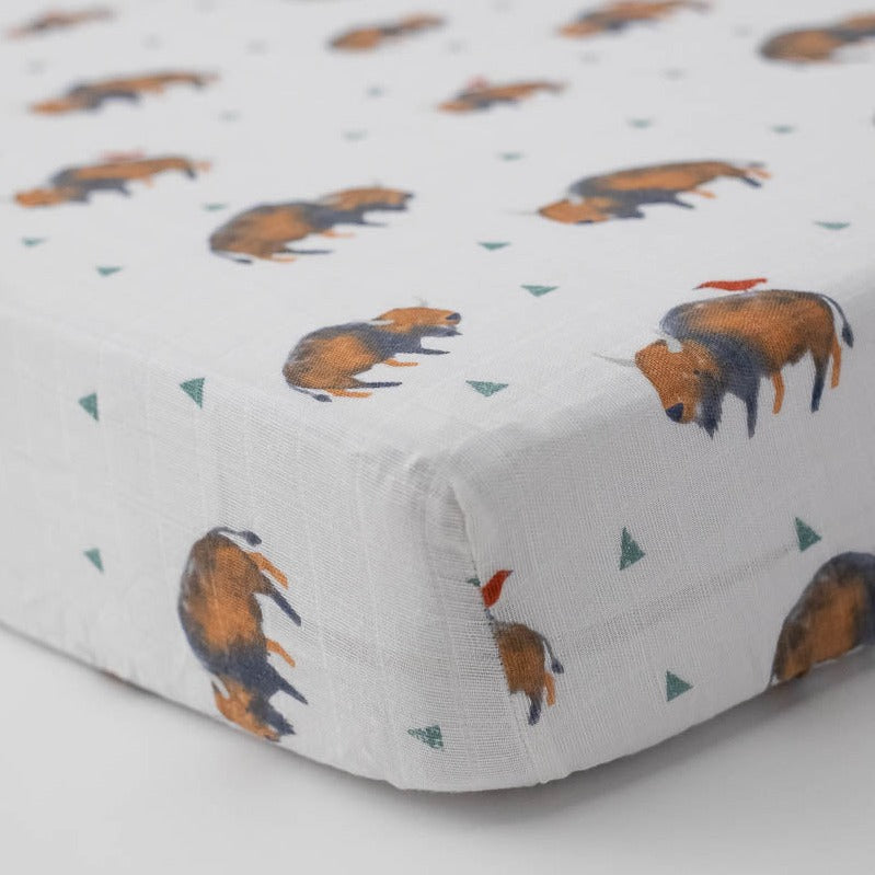 Little Unicorn Cotton Muslin Crib Sheet | Bison