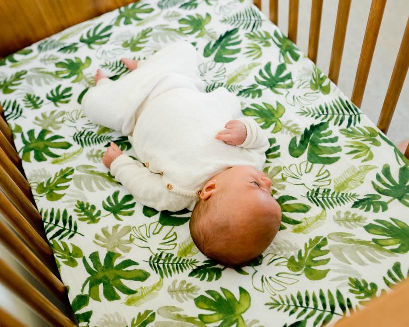 Little Unicorn Cotton Muslin Crib Sheet | Tropical Leaf