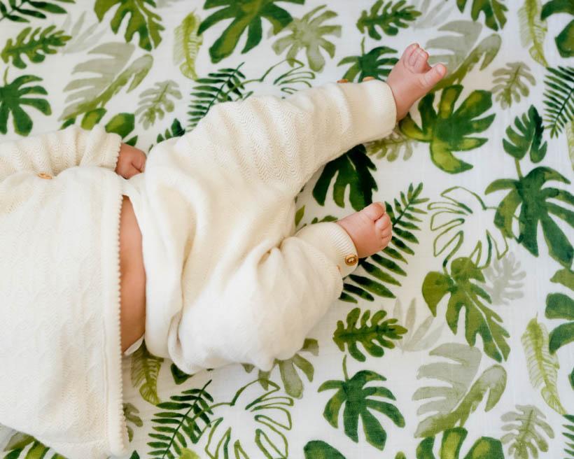 Little Unicorn Cotton Muslin Crib Sheet | Tropical Leaf