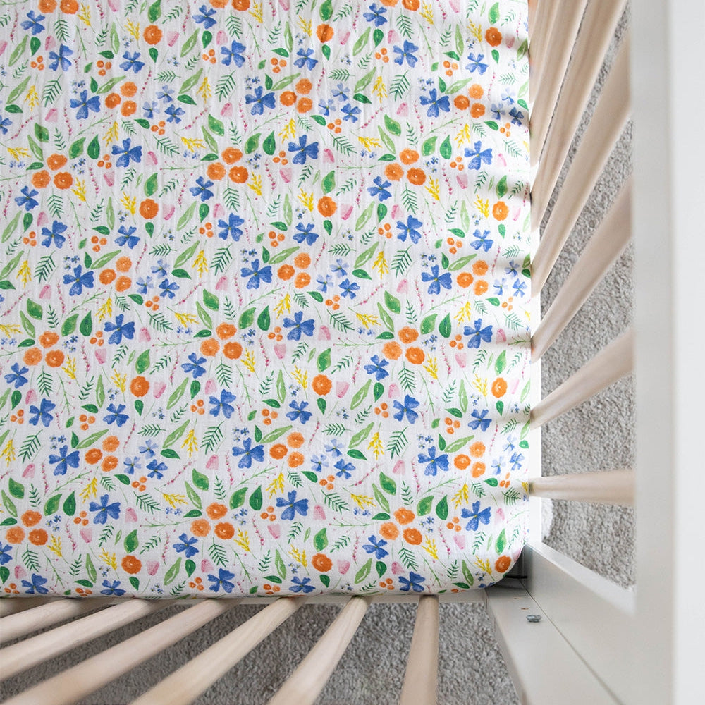 Little Unicorn Cotton Muslin Crib Sheet | Mountain Bloom