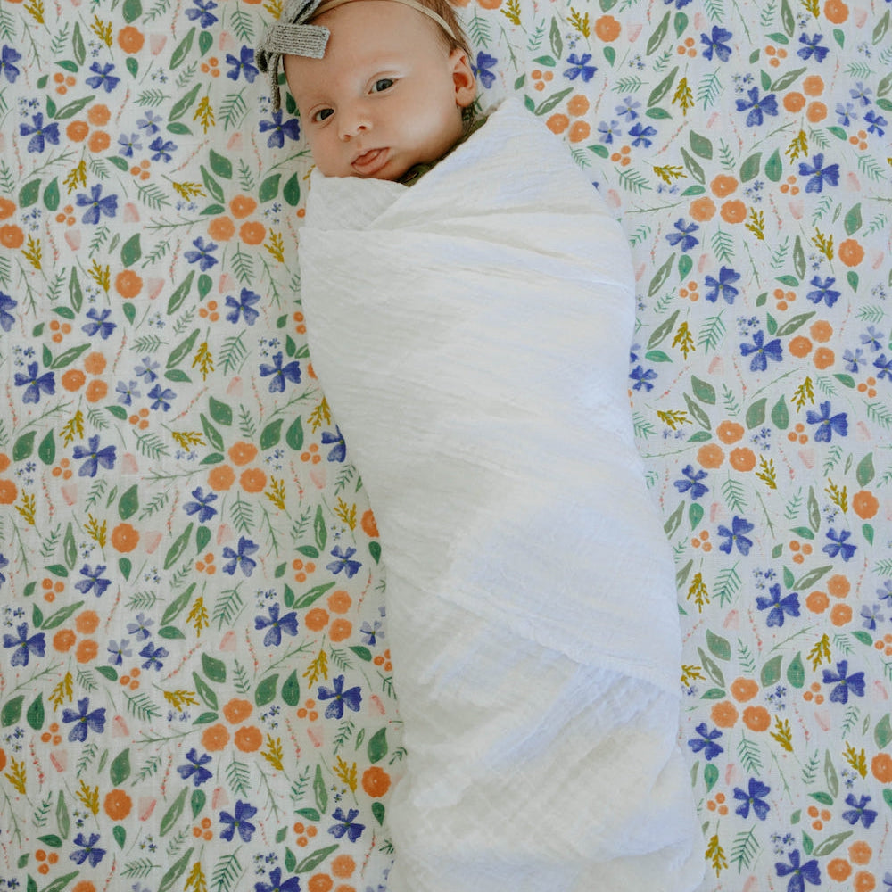 Little Unicorn Cotton Muslin Crib Sheet | Mountain Bloom