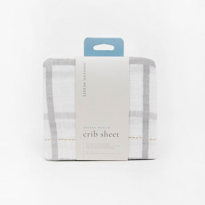 Little Unicorn Cotton Muslin Crib Sheet | Grey Plaid