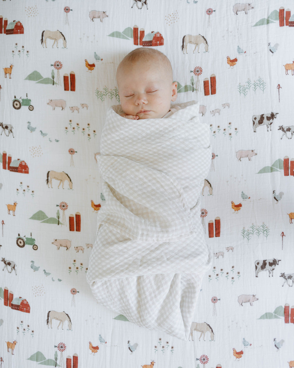 Little Unicorn Cotton Muslin Swaddle Blanket | Tan Gingham