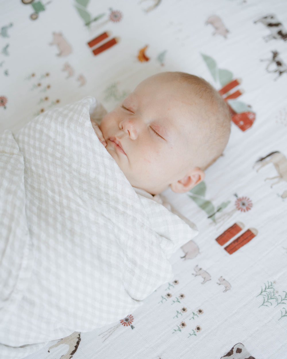 Little Unicorn Cotton Muslin Swaddle Blanket | Tan Gingham