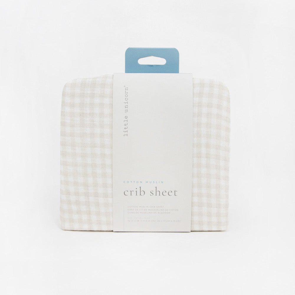 Little Unicorn Cotton Muslin Crib Sheet | Tan Gingham
