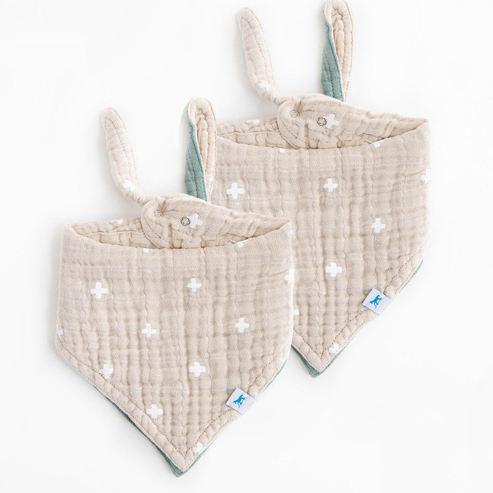 Little Unicorn Cotton Muslin Reversible Bandana Bib 2 Pack | Taupe Cross