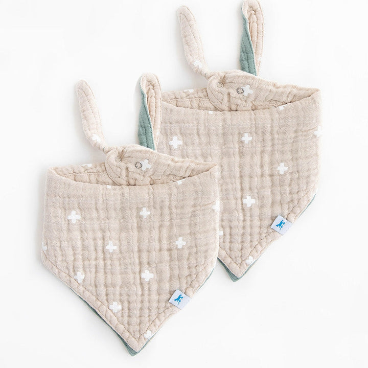 Little Unicorn Cotton Muslin Reversible Bandana Bib 2 Pack | Taupe Cross
