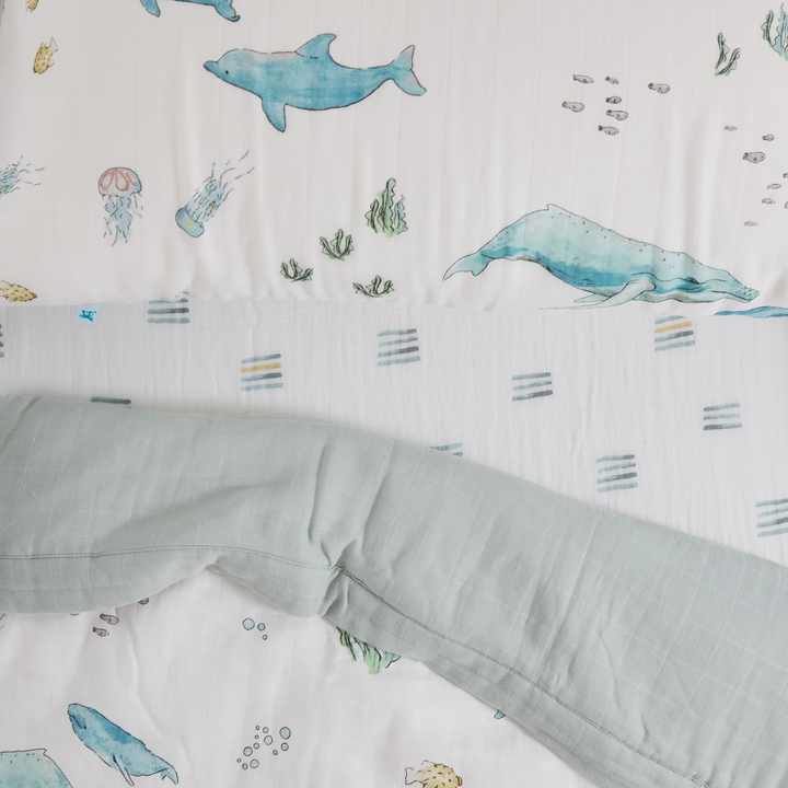 Little Unicorn Cotton Muslin Toddler Bedding 3 Piece Set | Whales