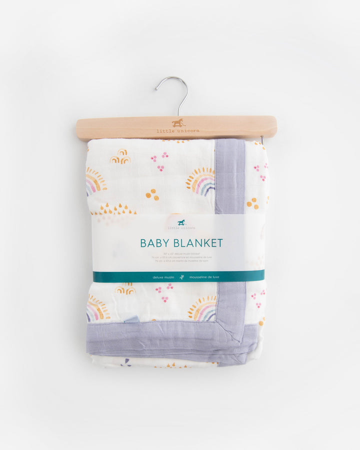 Little Unicorn Deluxe Muslin Baby Quilt | Rainbows & Raindrops