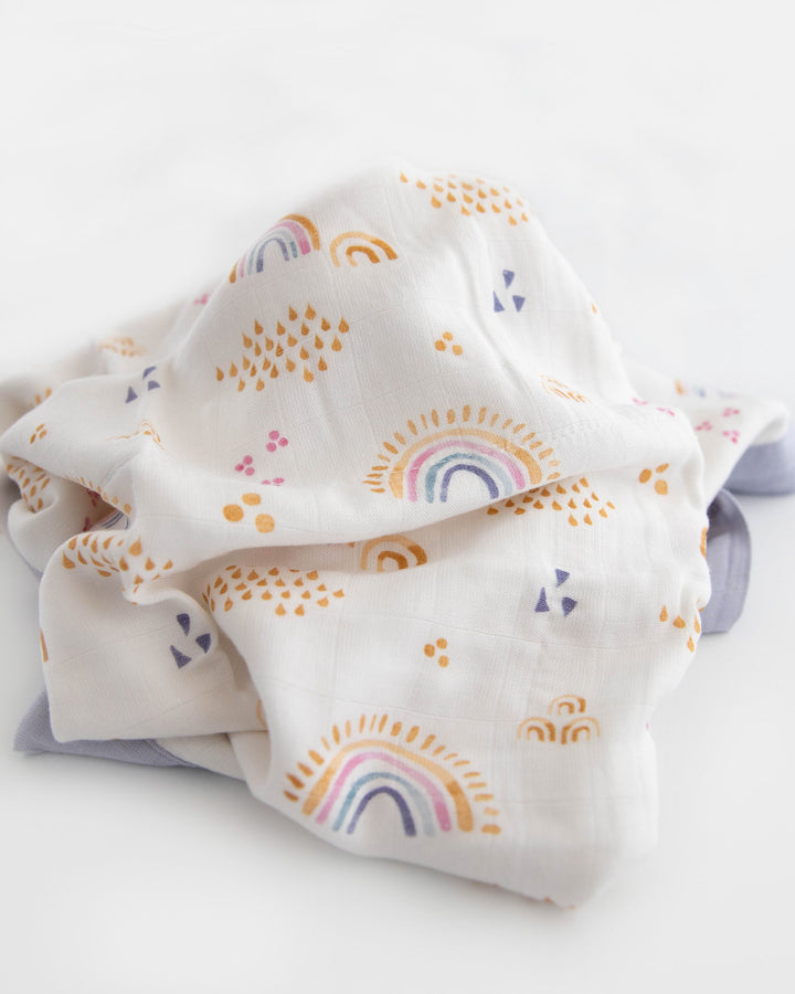 Little Unicorn Deluxe Muslin Baby Quilt | Rainbows & Raindrops
