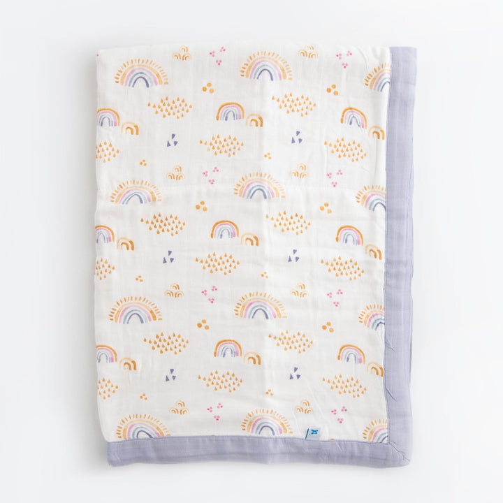 Little Unicorn Deluxe Muslin Baby Quilt | Rainbows & Raindrops