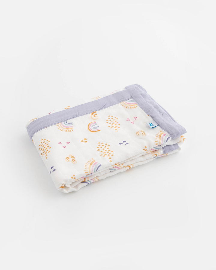 Little Unicorn Deluxe Muslin Baby Quilt | Rainbows & Raindrops