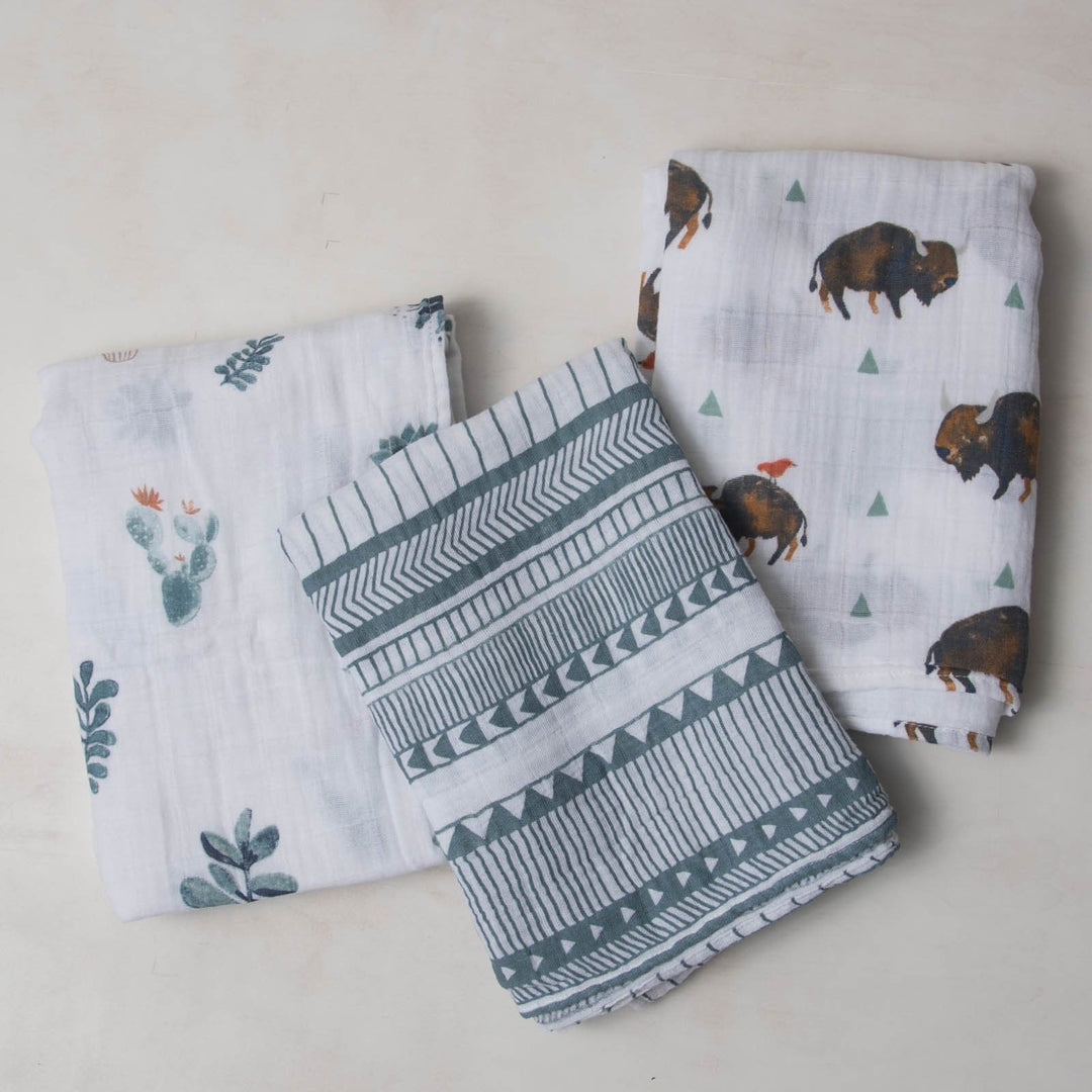 Little Unicorn Cotton Muslin Swaddle Blanket 3 Pack | Bison