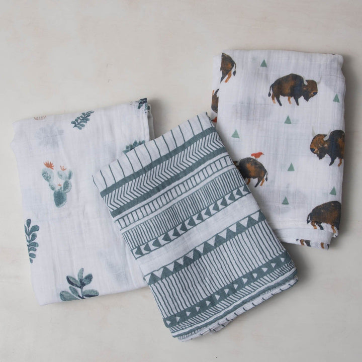 Little Unicorn Cotton Muslin Swaddle Blanket 3 Pack | Bison