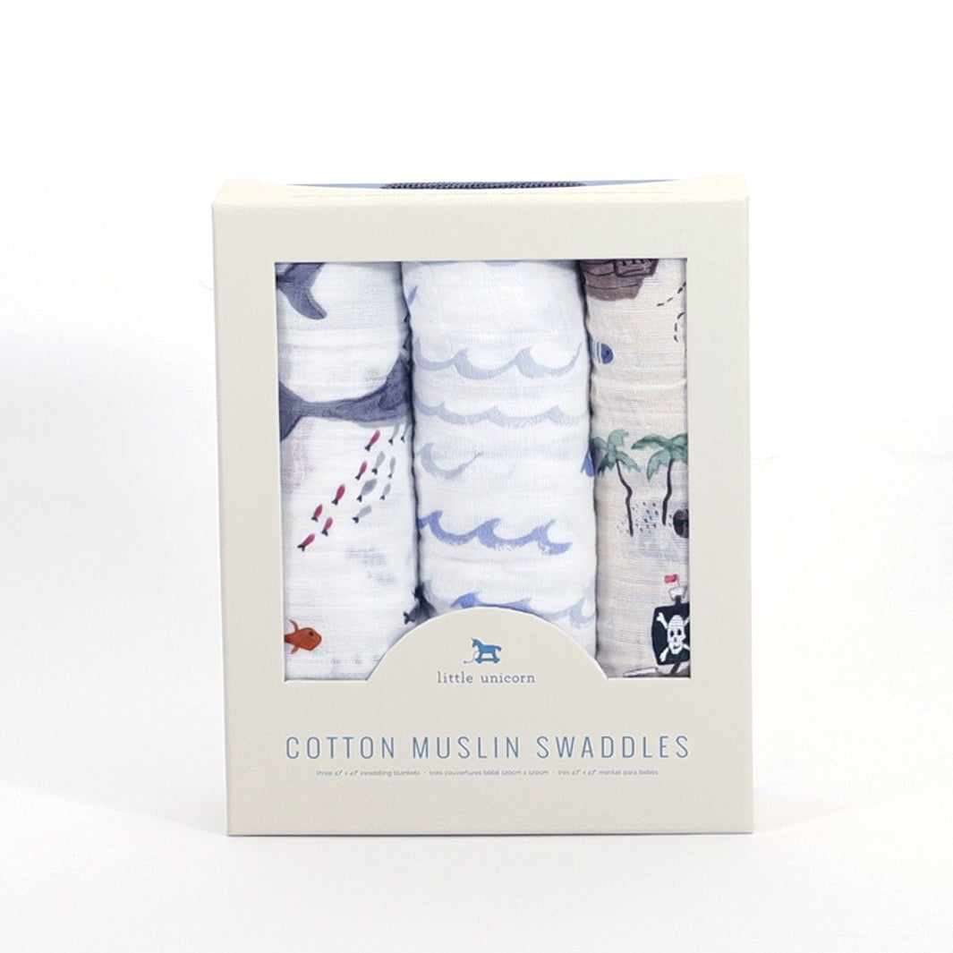Little Unicorn Cotton Muslin Swaddle 3 Pack - White