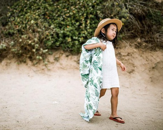 Little Unicorn Cotton Muslin Swaddle Blanket | Tropical Leaf