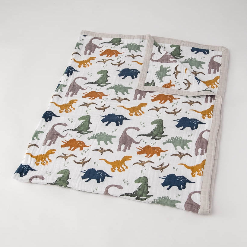 Little Unicorn Cotton Muslin Quilted Throw | Dino Friends