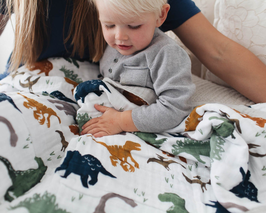 Little Unicorn Cotton Muslin Quilted Throw | Dino Friends