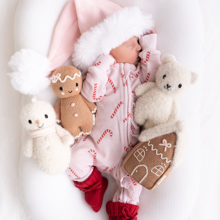 Cuddle + Kind Frill Zip Romper | Pink Candy Cane Waffle