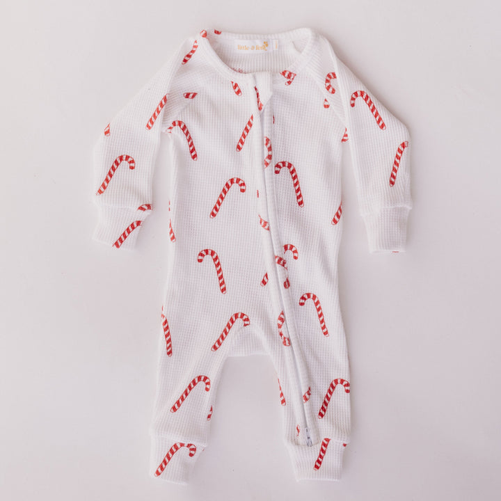 Cuddle + Kind Zip Romper | Classic Candy Cane Waffle