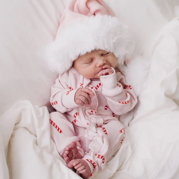 Cuddle + Kind Frill Zip Romper | Pink Candy Cane Waffle