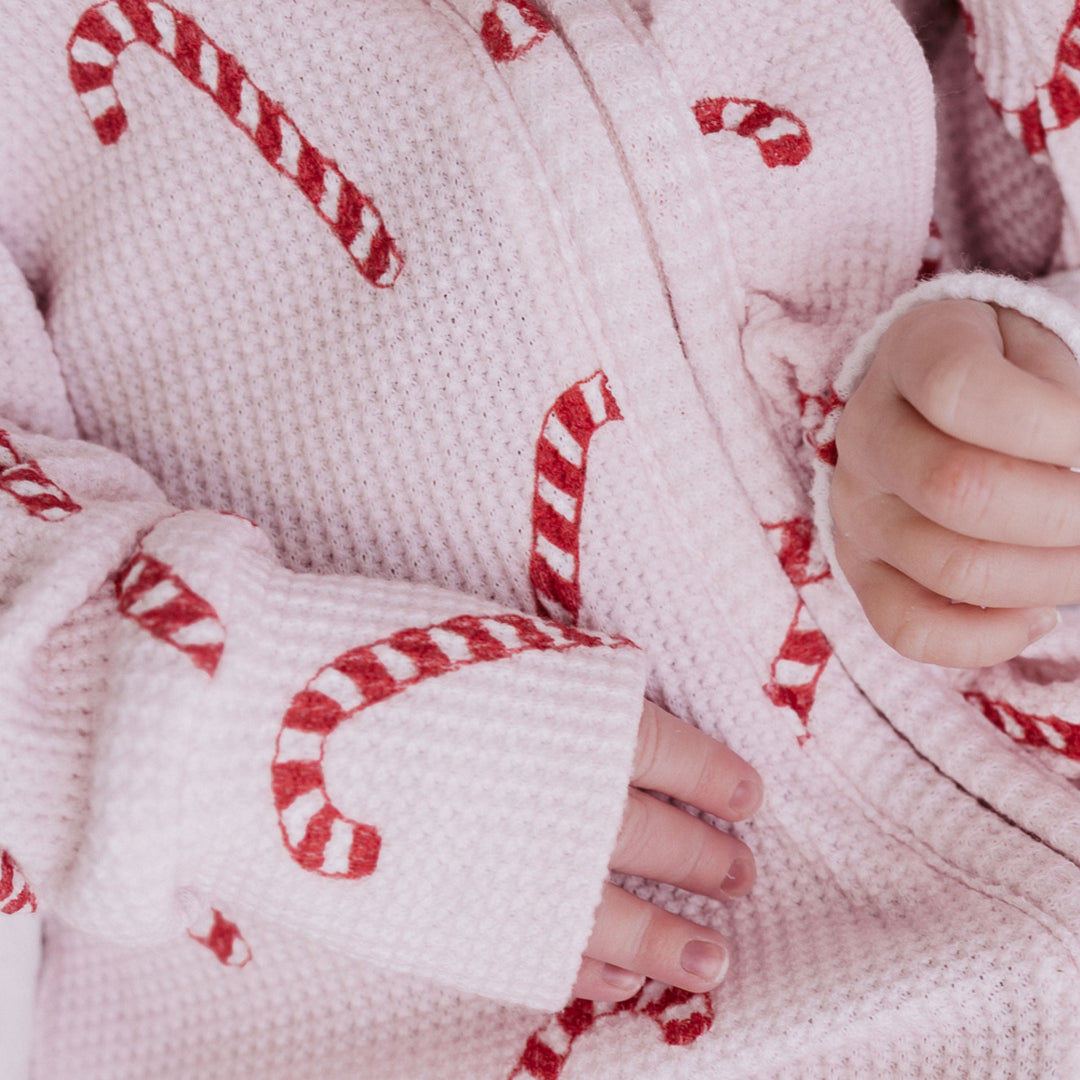 Cuddle + Kind Frill Zip Romper | Pink Candy Cane Waffle