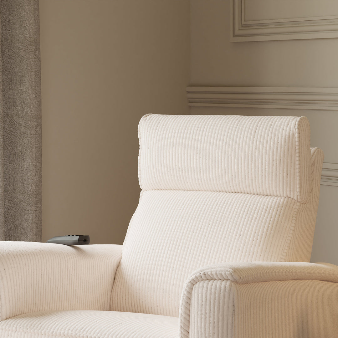 Monogram by Namesake Willa Deluxe Power Recliner and Swivel Glider with Heat + Massage | Ivory Corduroy | EXCLUSIVE!