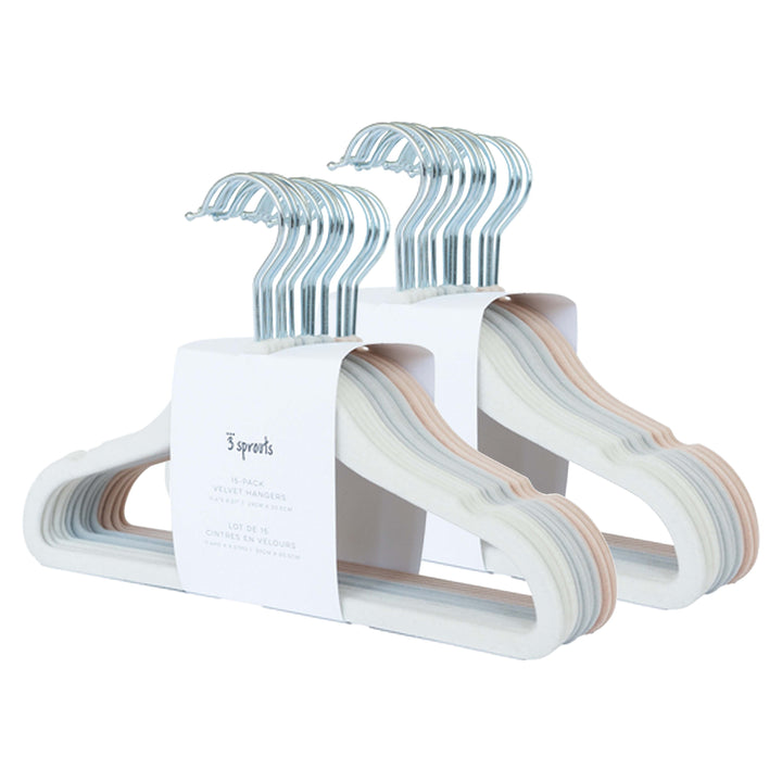3 Sprouts Assorted Velvet Non-Slip Hangers (30 Per Set) | Cream/Gray/Hazelnut