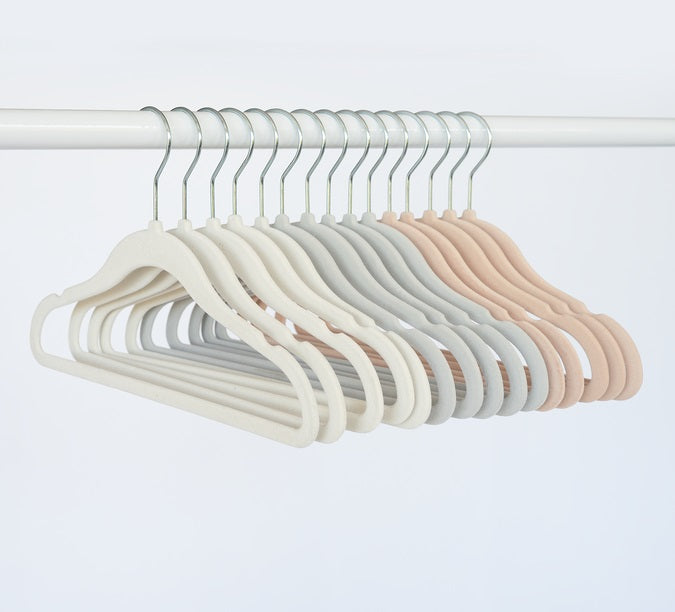 3 Sprouts Assorted Velvet Non-Slip Hangers (30 Per Set) | Cream/Gray/Hazelnut