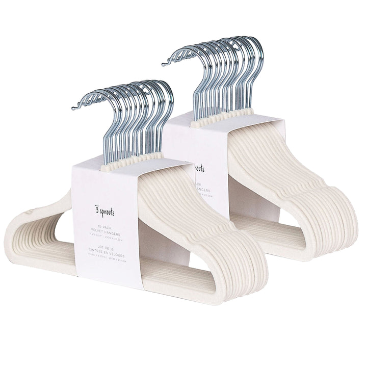 3 Sprouts Cream Velvet Non-Slip Hangers (30 Per Set)
