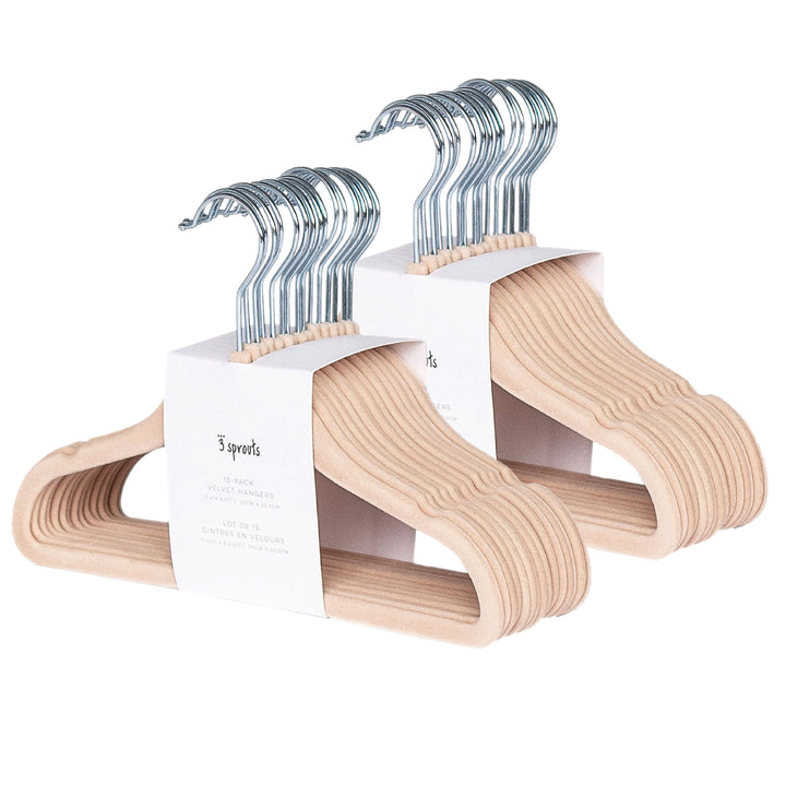 3 Sprouts Hazelnut Velvet Non-Slip Hangers (30 Per Set)