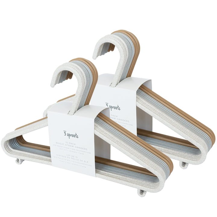 3 Sprouts Assorted Wheat Straw Hangers (30 Per Set) | Cream/Gray/Brown
