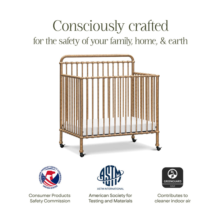 M15398VG,Namesake,Winston 4-in-1 Convertible Mini Crib in Vintage Gold