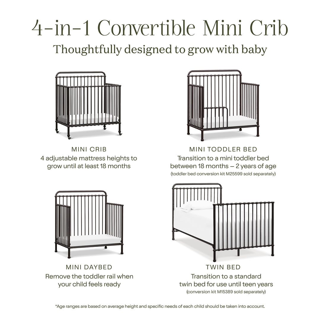 M15398UR,Namesake,Winston 4-in-1 Convertible Mini Crib in Vintage Iron