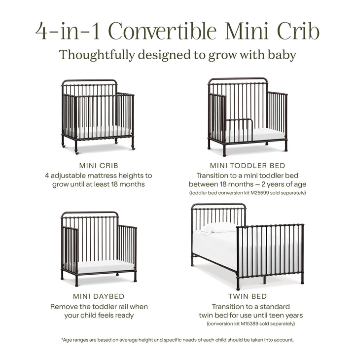 M15398UR,Namesake,Winston 4-in-1 Convertible Mini Crib in Vintage Iron