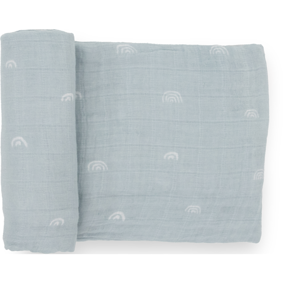 Little Unicorn Cotton Muslin Swaddle Blanket | Blue Rainbow