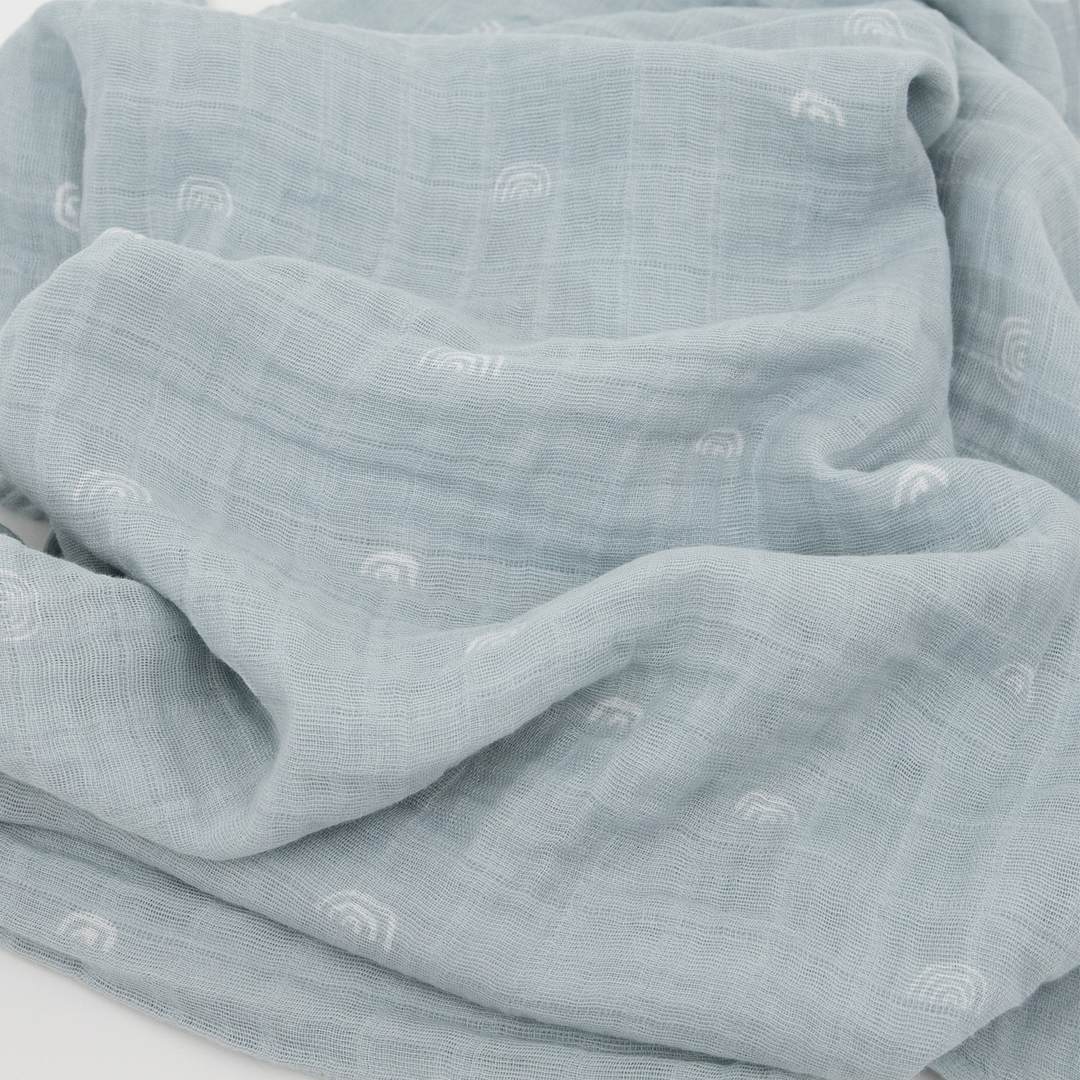 Little Unicorn Cotton Muslin Swaddle Blanket | Blue Rainbow
