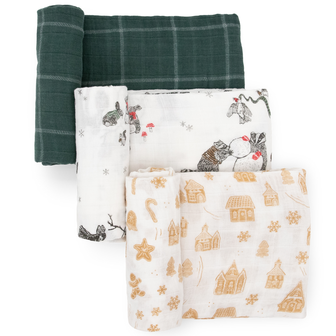 Little Unicorn Cotton Muslin Swaddle Blanket 3-Pack | Snow Day