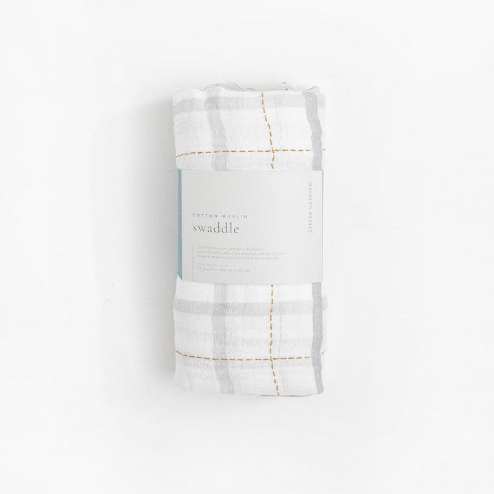 Little Unicorn Cotton Muslin Swaddle Blanket | Grey Plaid