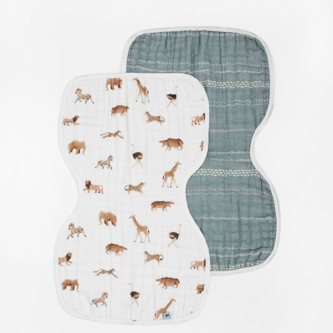 Little Unicorn Organic Cotton Muslin Burp Cloth 2 Pack | Animal Crackers + Stillwater Stitch