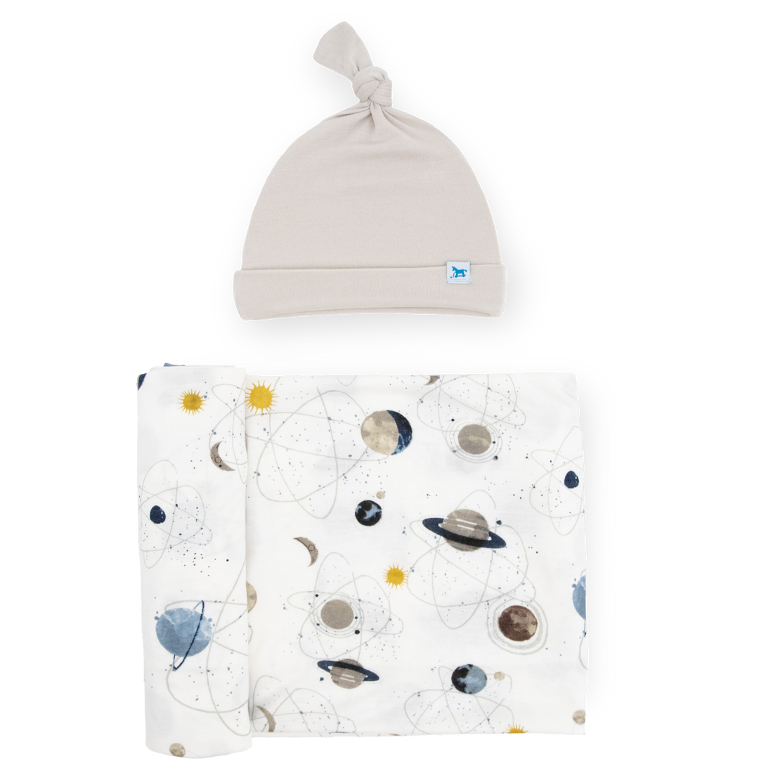 Little Unicorn Stretch Knit Swaddle and Hat Set | Planets