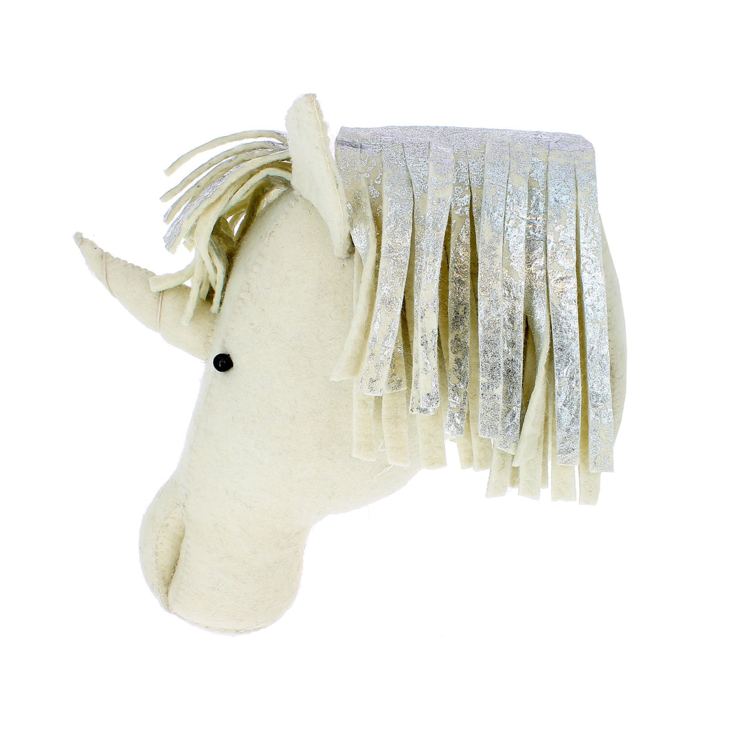 Fiona Walker Semi Felt Animal Head Silver Foil Unicorn