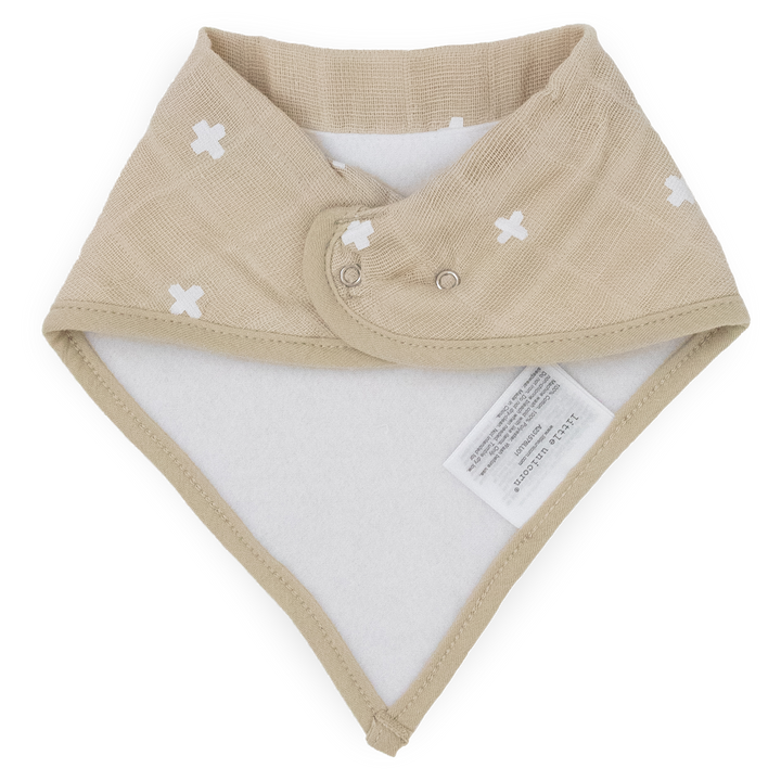 Little Unicorn Cotton Muslin + Fleece Bandana Bib 4-Pack | Taupe Cross