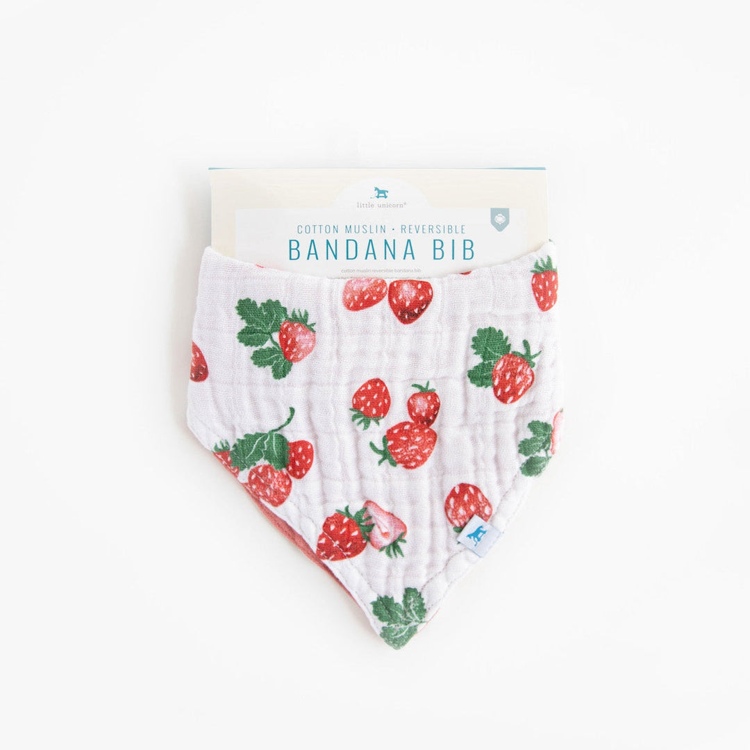 Little Unicorn Cotton Muslin Reversible Bandana Bib | Strawberry Patch