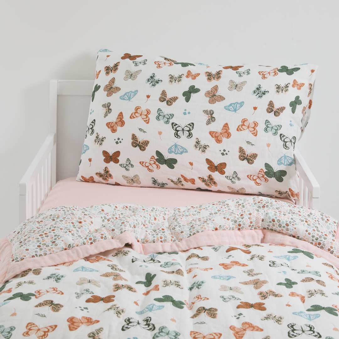 Little Unicorn Cotton Muslin Toddler Bedding 3 Piece Set | Butterflies