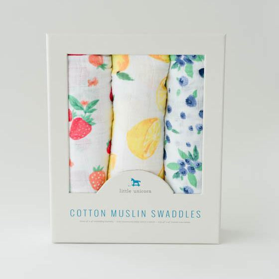 Little Unicorn Cotton Muslin Swaddle Blanket 3 Pack | Berry Lemonade