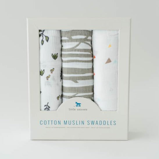 Little Unicorn Cotton Muslin Swaddle Blanket 3 Pack | Forest Friends