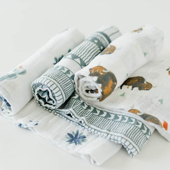 Little Unicorn Cotton Muslin Swaddle Blanket 3 Pack | Bison
