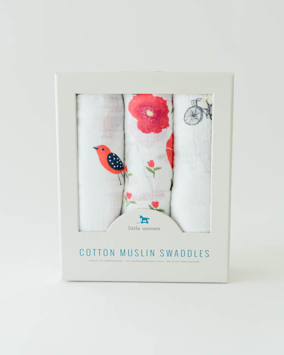 Little Unicorn Cotton Muslin Swaddle Blanket 3-Pack | Summer Poppy