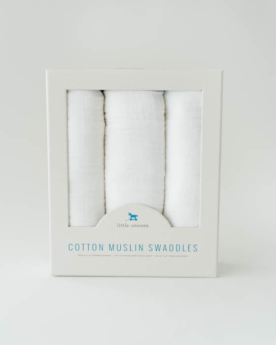 Little Unicorn Cotton Muslin Swaddle Blanket 3 Pack | White